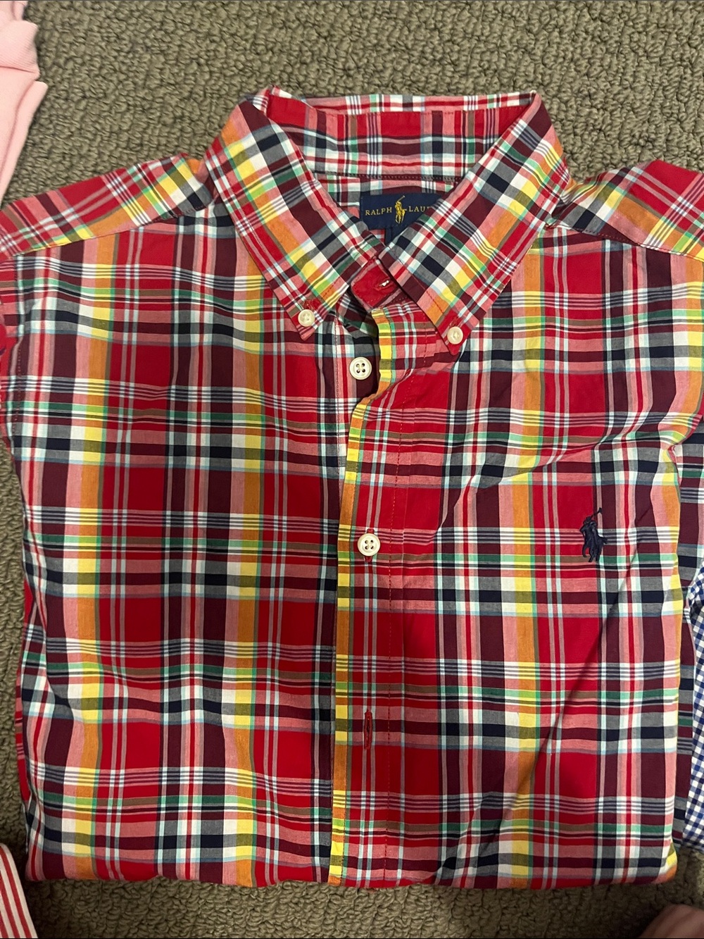 Ralph Lauren Red Plaid Button-Up Shirt with Multi-Color Check Size 14-16
